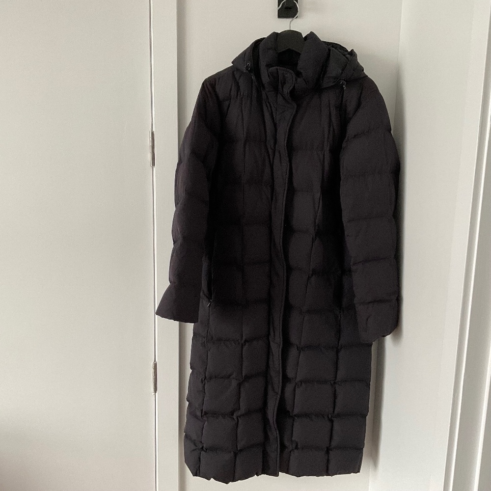 Land's End black long down filled coat size M